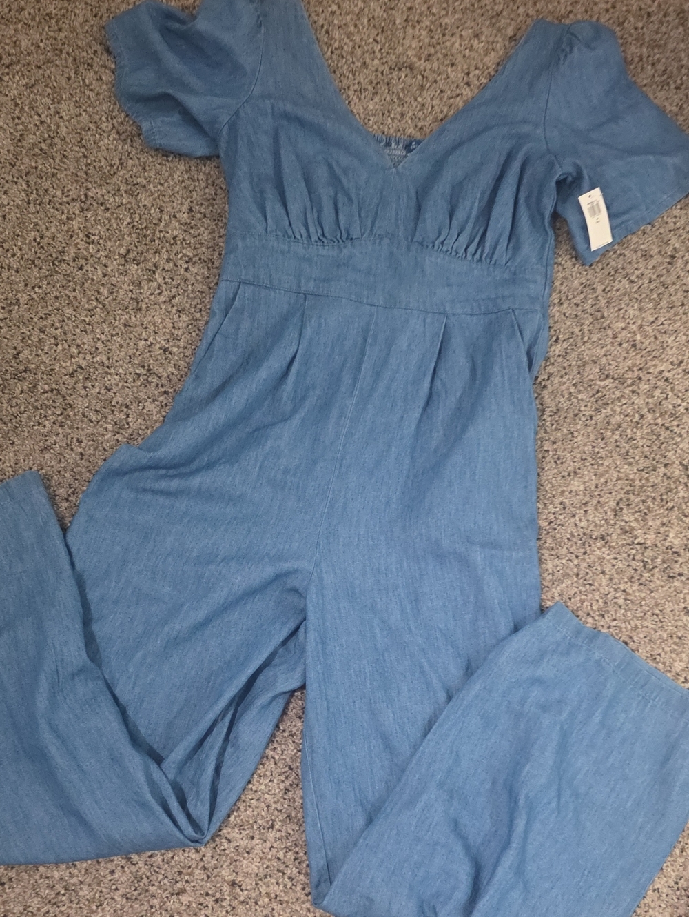 Light Blue V-Neck Wide-Leg Jumpsuit Medium TALL